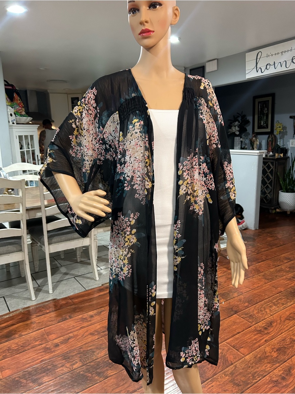 Maurices Black Sheer Floral Kimono
